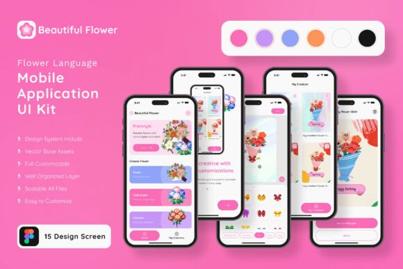 Flower Language App Mobile UI Kit: 15 Templates for Beautiful Apps