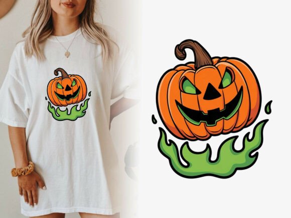 Haunted Pumpkin Green Flames: Spooky Halloween PNG Art
